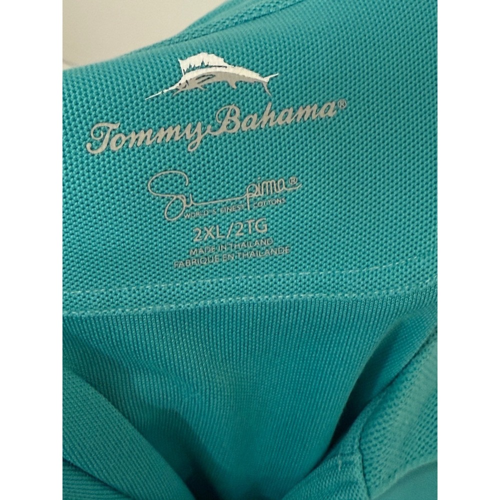 Tommy Bahama Mens 2XL Emfielder Polo Shirt Teal Blue Supima Cotton Marlin Logo - Picture 3 of 4